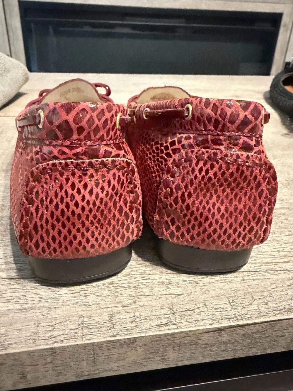 Michael Kors Burgundy Snake-Embossed Moccasin Flats with Gold Accents